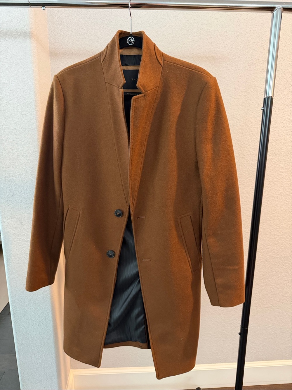 Zara Men's Camel Brown Wool-Blend Pea Coat
